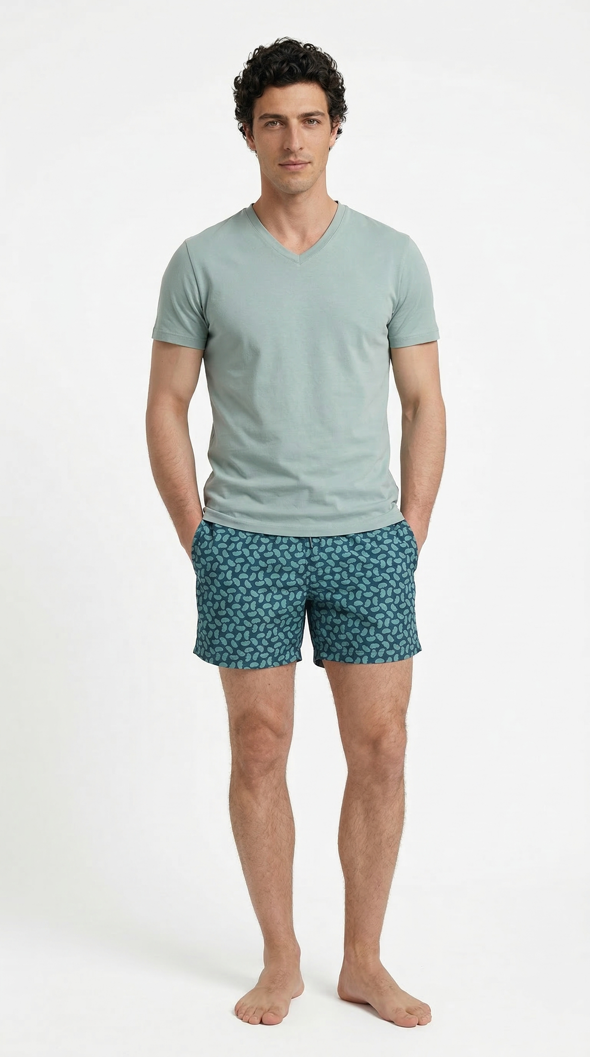 Basic T-Shirt V Neck / Gray and Green